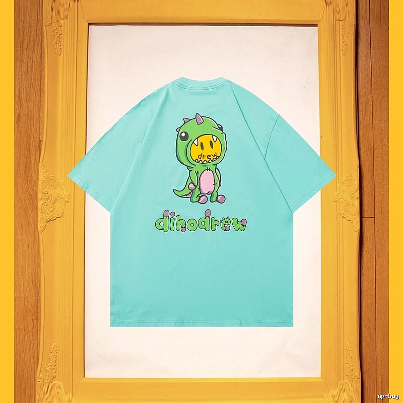 DREW Dinosaur Series Streetwear Style Light Blue Short Sleeve T-Shirt