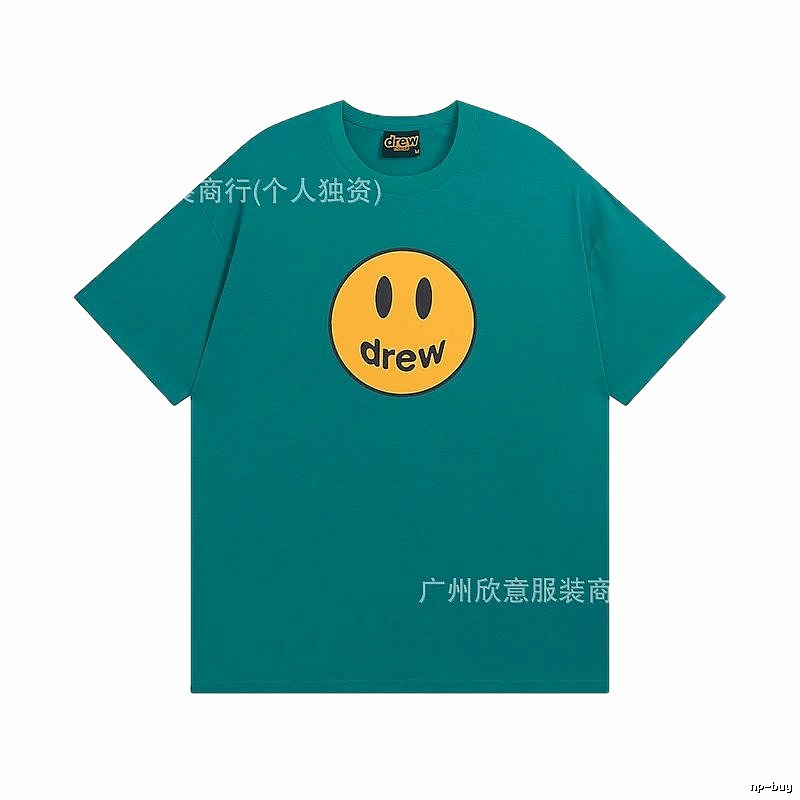 DREW Smiley Face Casual Style Lake Green Short Sleeve T-shirt