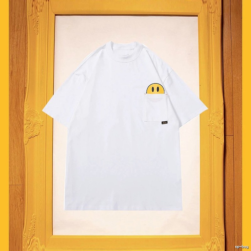 DREW Smiley Face Pocket Street Style White T-Shirt