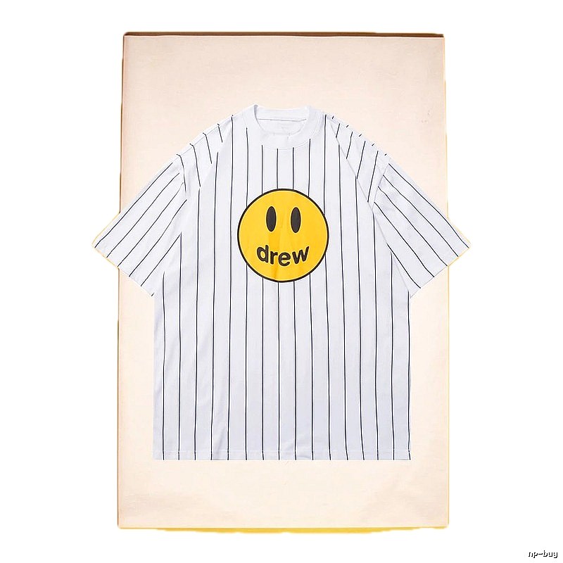DREW Smiley Series Street Style White Striped Short Sleeve T-shirt