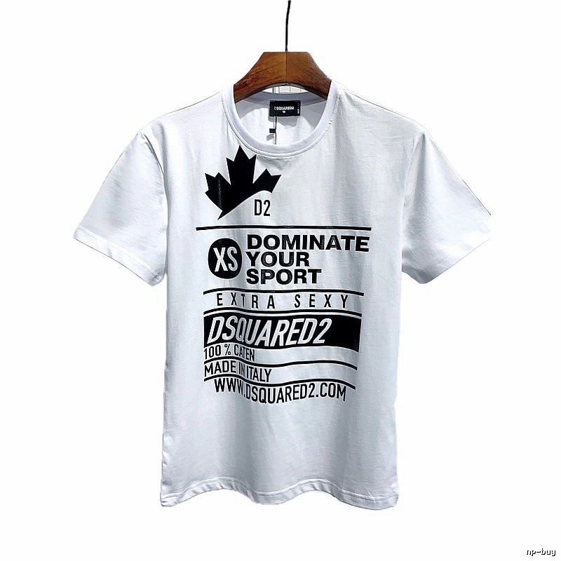DSQ Squared Maple Leaf Print Street Style White T-Shirt