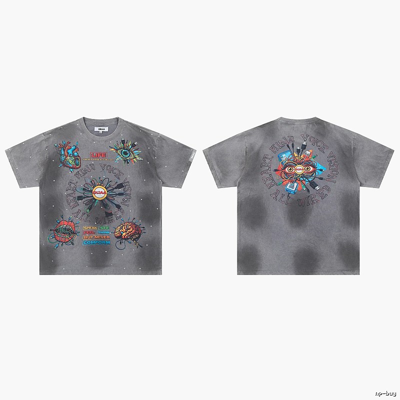 DUAA Cyber Print Street Style Grey T-Shirt