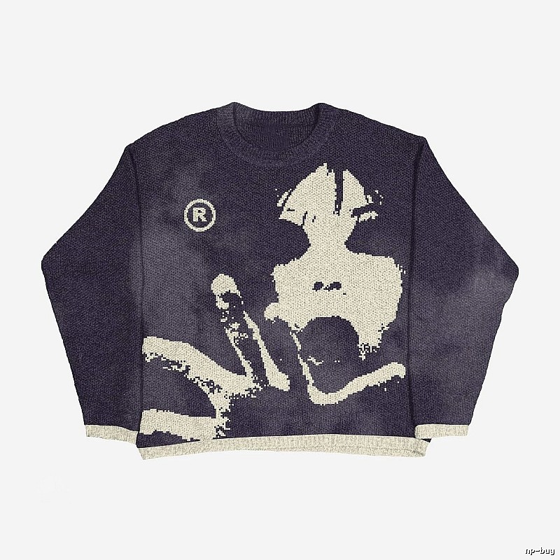 Easy Match Anime graphic sweater Black Knit Top for Everyday Use