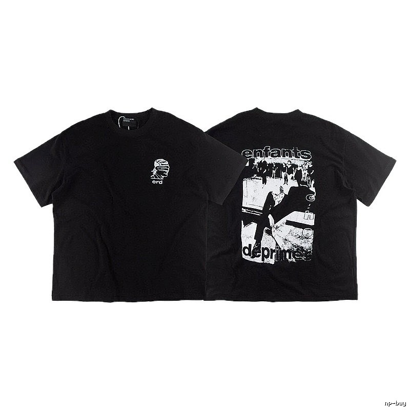 ERD Portrait Print Dark Style Black Short-sleeve T-shirt