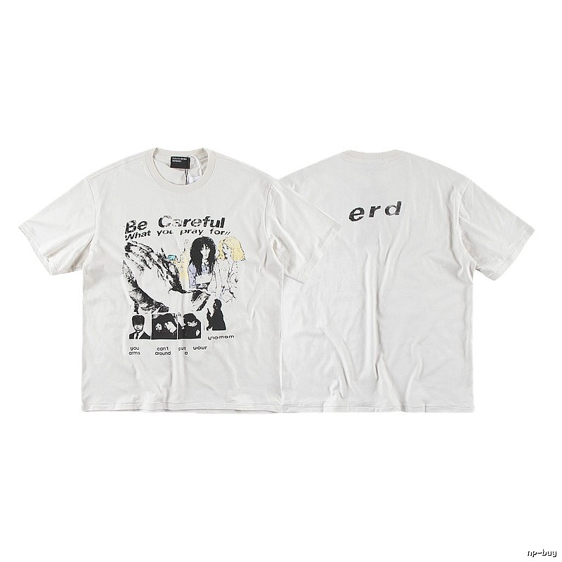 ERD Vintage Portrait Print Off-white Short-sleeved T-Shirt