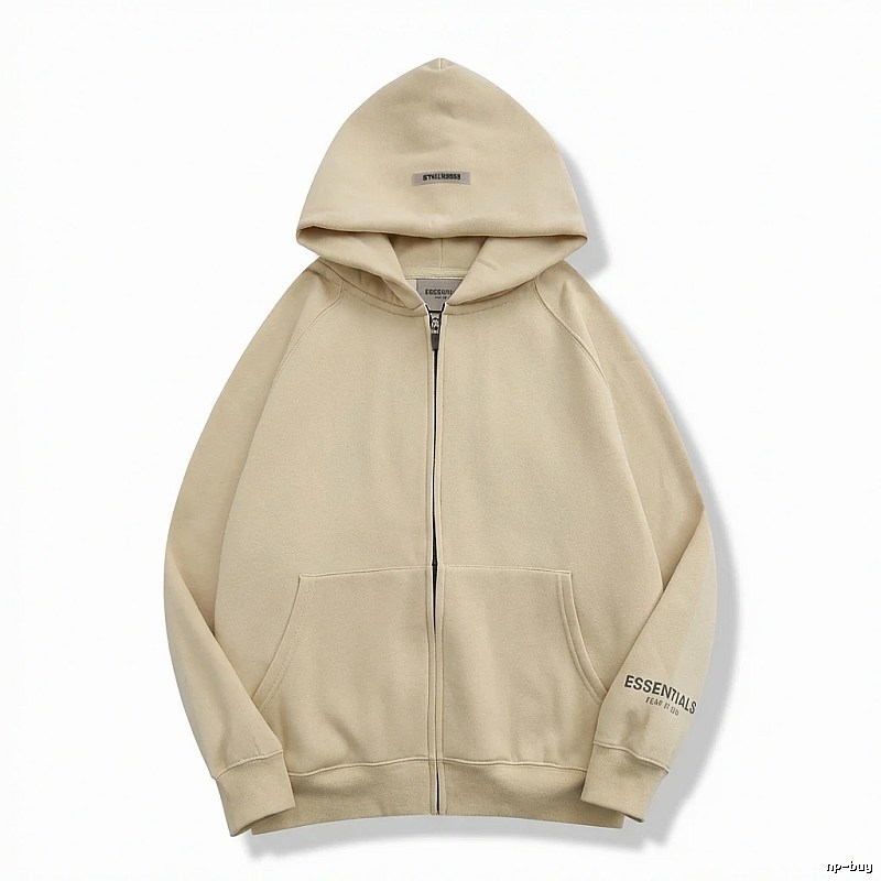 ESSENTIALS minimalist style beige hooded sweatshirt with drawstring