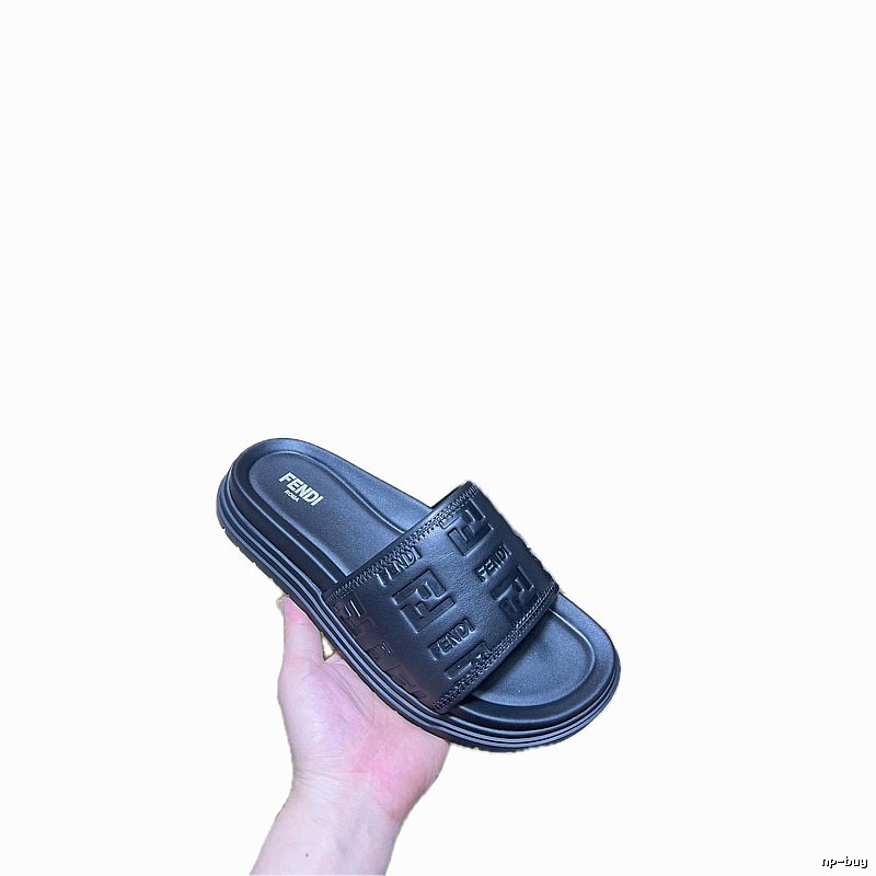 Fendi Double F Embossed Light Luxury Style Black Slide Sandals