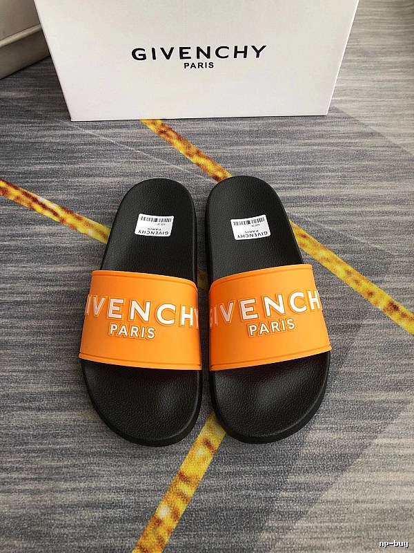 Givenchy Embossed Letters Trendy Cool Orange & Black Slide Sandals