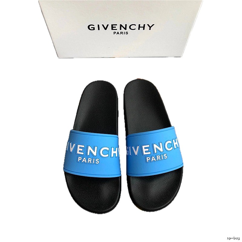 Givenchy Letter Print Streetwear Style Blue and Black Slides