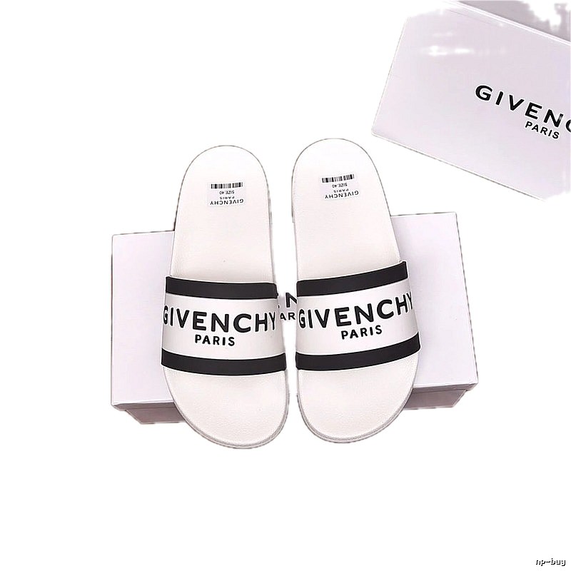 Givenchy Paris Minimalist Lettering White-Black Colorblock Slide Sandals
