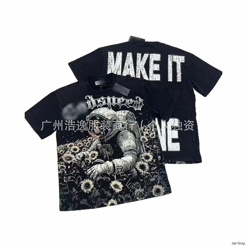 GOD Skull Astronaut Dark Style Black Short-sleeve T-shirt