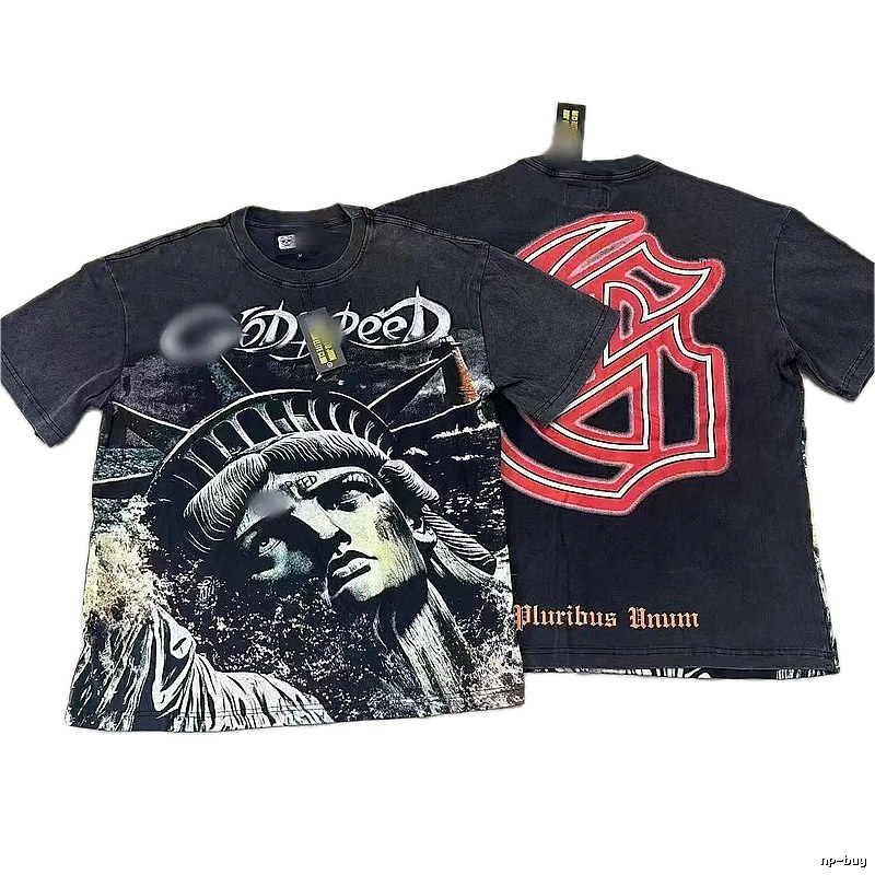 GOD Vintage Distressed Statue of Liberty Black Short-sleeve T-shirt