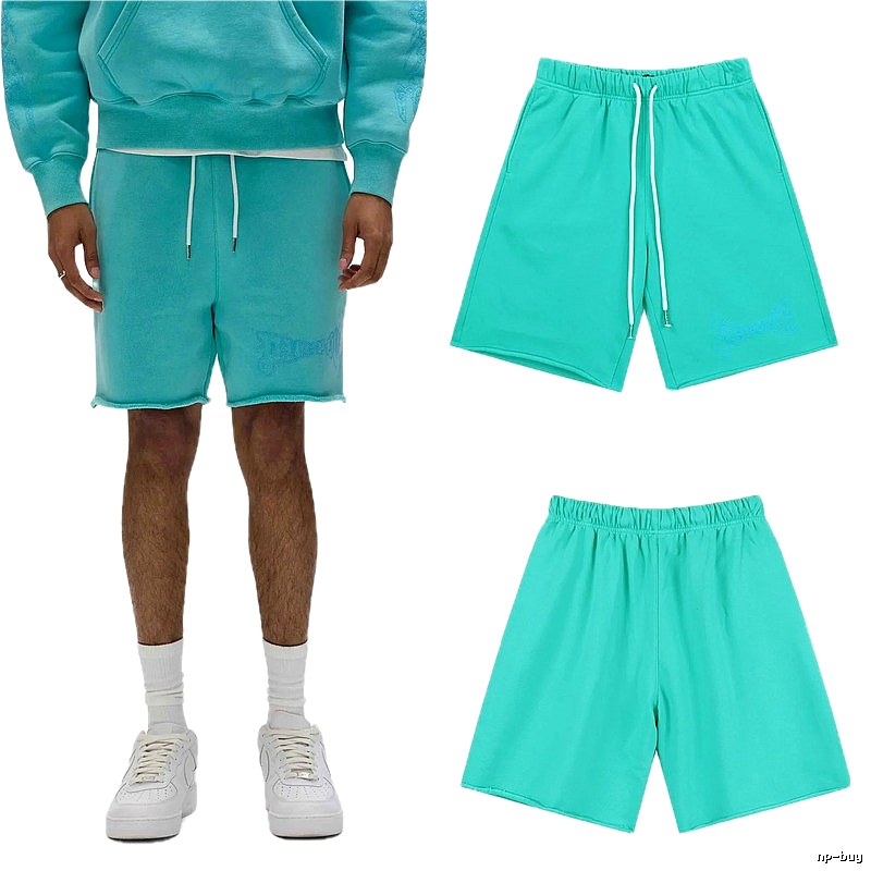 Godspeed Embroidered Street Style Lake Blue Casual Shorts