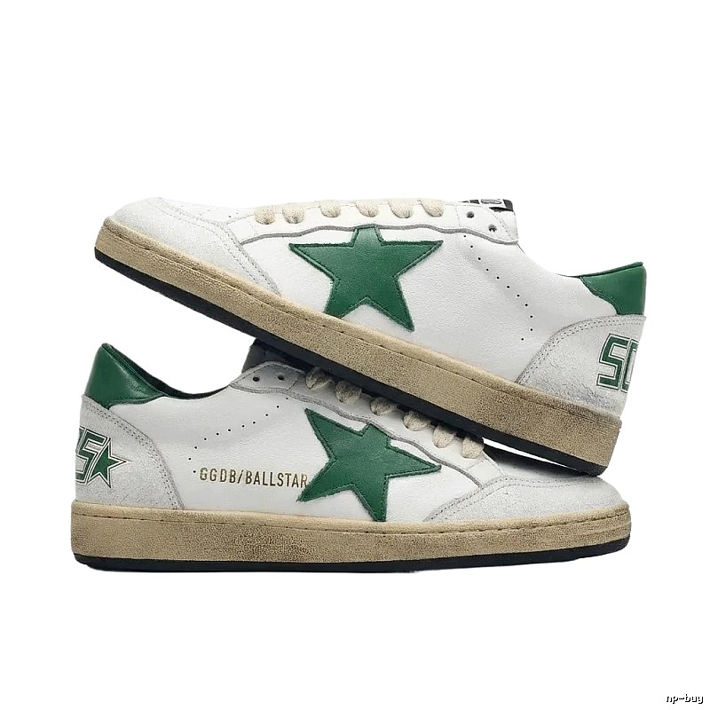 Golden Goose Dirty Star Green and White Retro Style