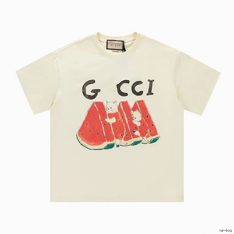 Gucci Cat and Watermelon Printed Off-white Casual T-Shirt