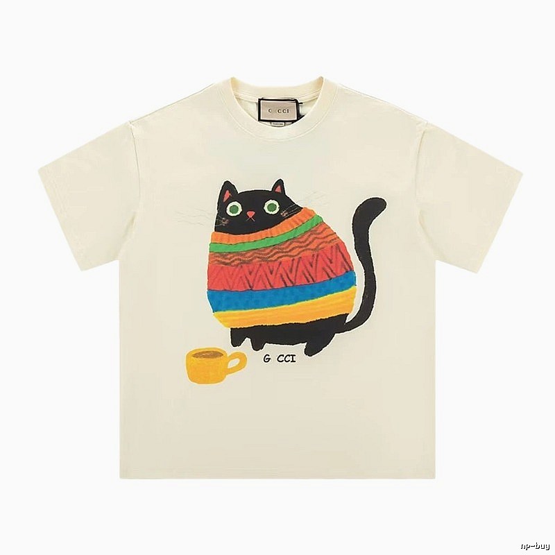 Gucci Cat Print Casual Off-white T-Shirt