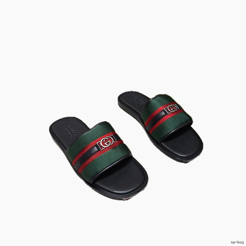 Gucci Classic Double G Retro Green and Black Casual Slide Sandals