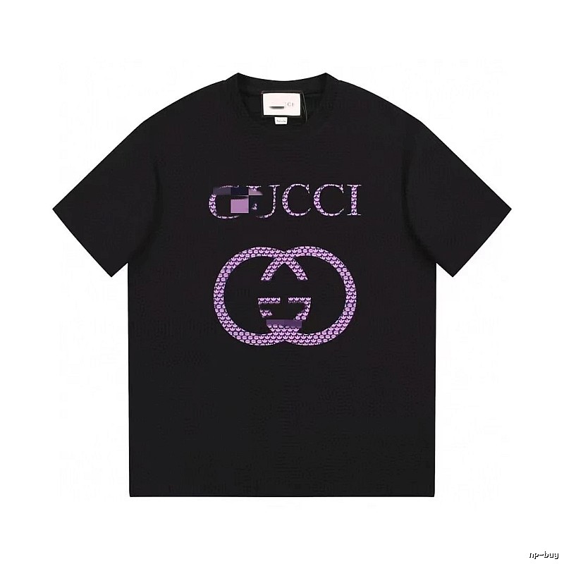 Gucci Double G Trendy Style Black and Purple Short Sleeve T-Shirt