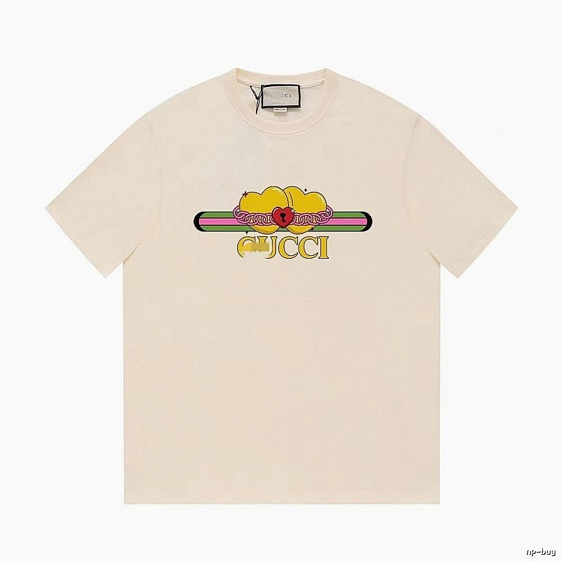Gucci Double Heart Print Casual Style Off-White T-Shirt
