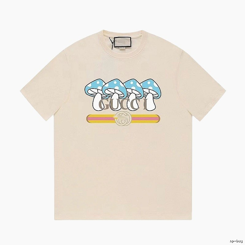 Gucci Mushroom Print Casual Style Off-white T-shirt