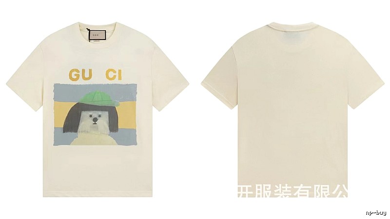 Gucci Puppy Print Casual Style Off-white T-shirt