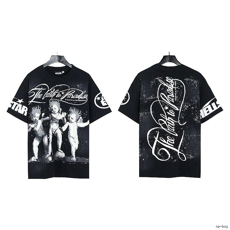 Hellstar Angel Print Street Style Black T-shirt