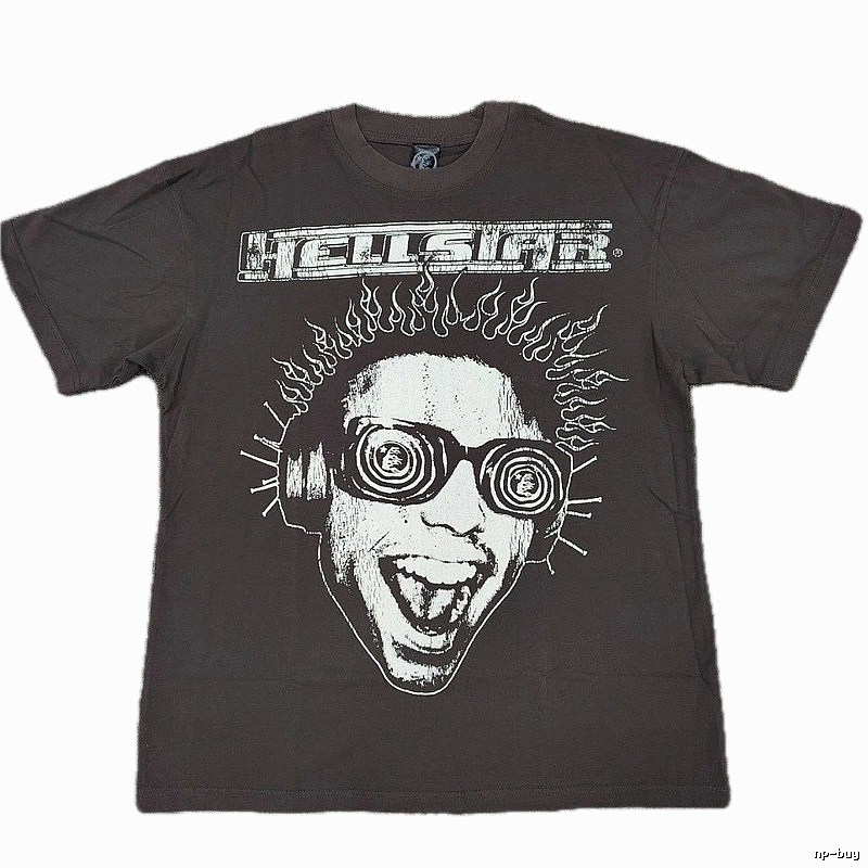 Hellstar Flame Portrait Street Style Charcoal Gray T-shirt