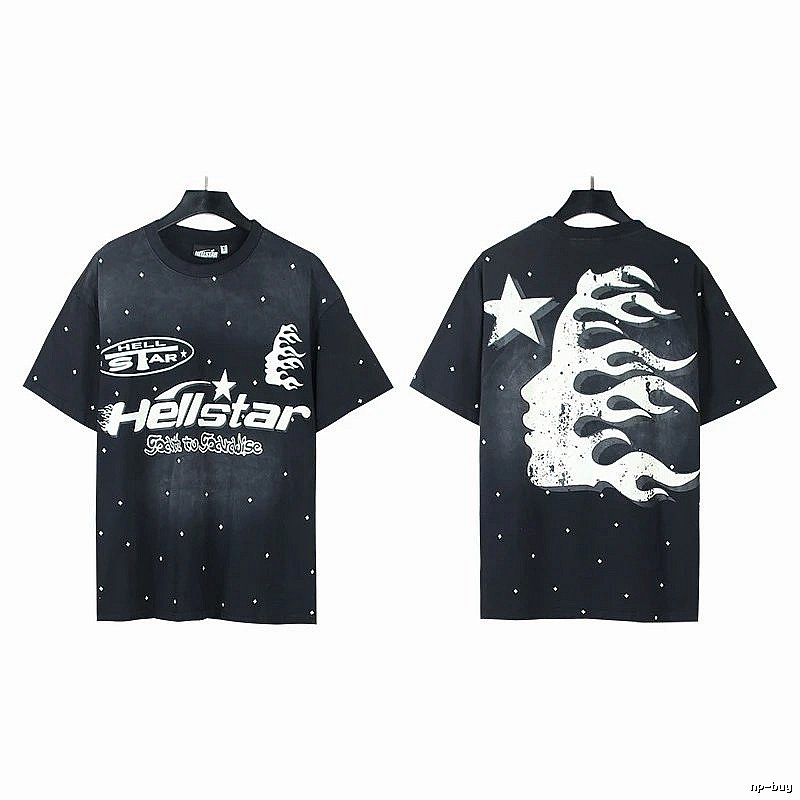 Hellstar Flame Print Street Style Black T-Shirt