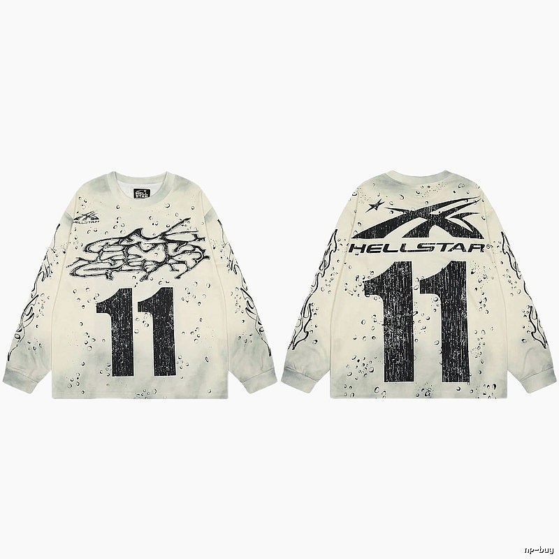 Hellstar No.11 Distressed Street Style Off-white Long Sleeve T-shirt