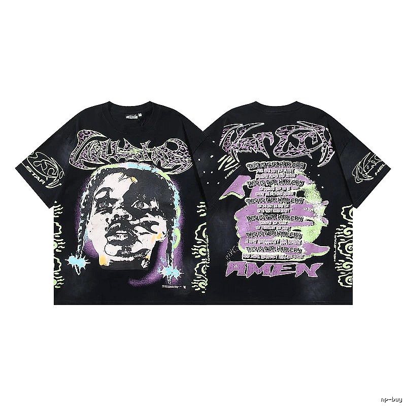 Hellstar Portrait Graffiti Street Style Black T-shirt