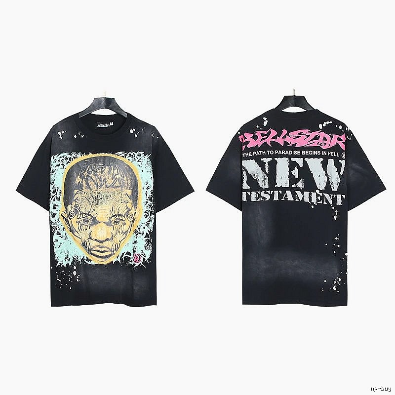 Hellstar Portrait Print Street Style Black T-shirt