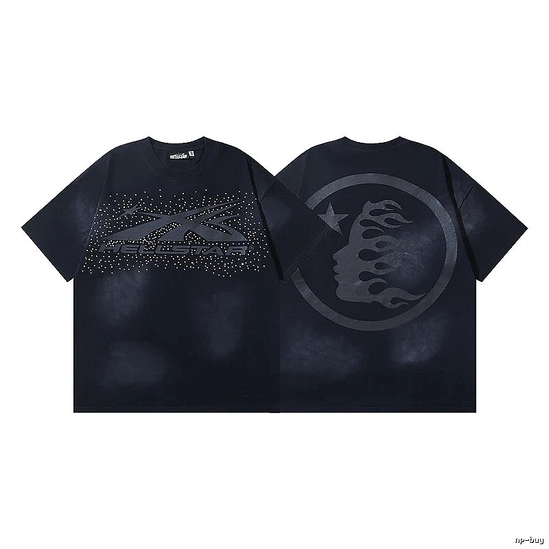Hellstar Rhinestone Embellished Street Style Black Short Sleeve T-shirt