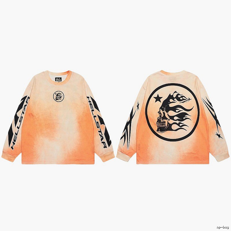 Hellstar Skeleton Flame Street Style Orange-dyed Long Sleeve T-Shirt