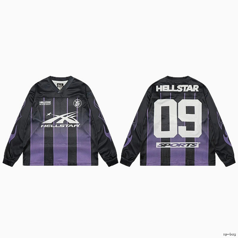 Hellstar Sporty Street Style Black and Purple Long-Sleeve Jersey