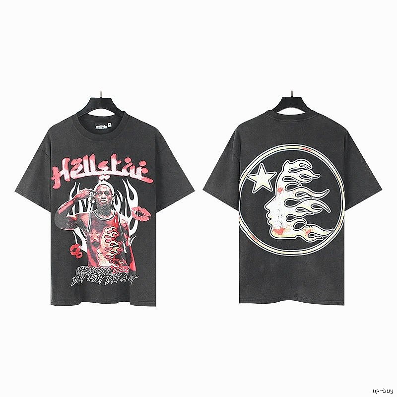 Hellstar Star Player Print Vintage Style Washed Black T-Shirt