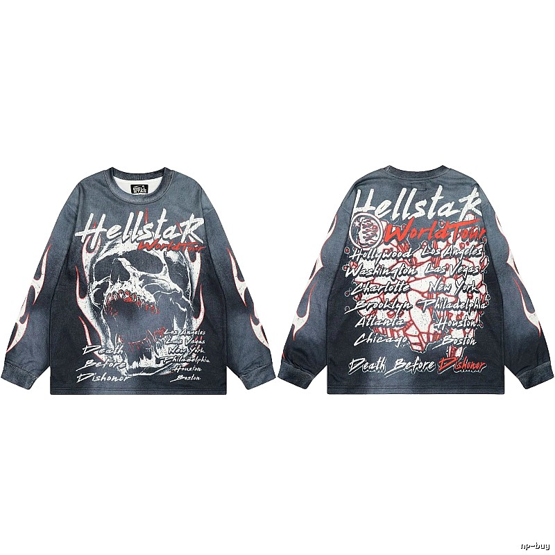 Hellstar Tour Skull Street Style Black & Gray Long Sleeve Shirt