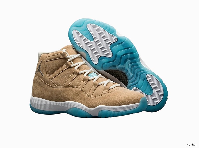 Jordan 11 High Top Light Brown with Blue Bottom
