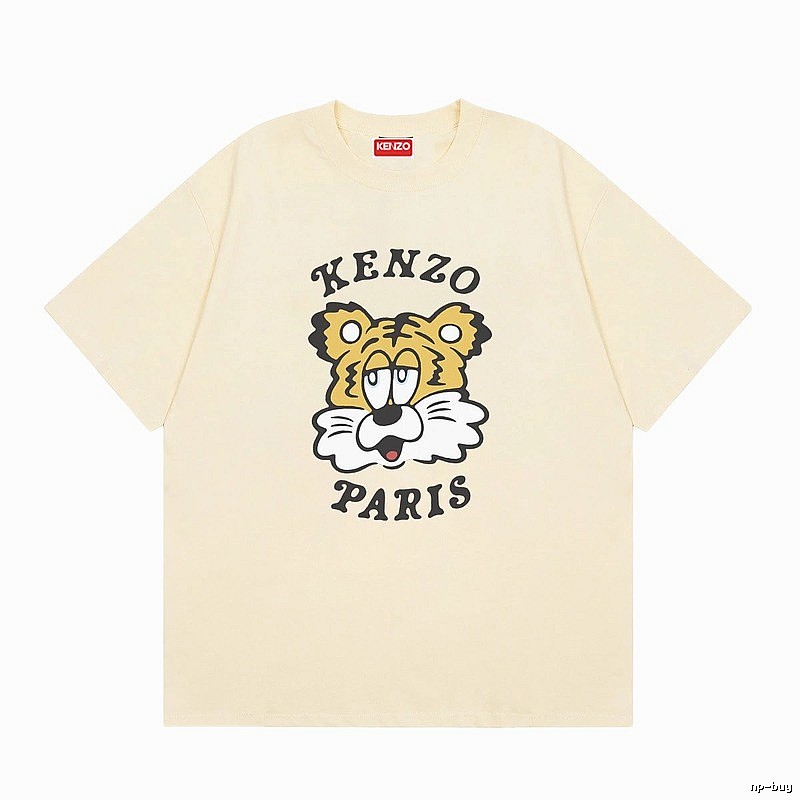KENZO Tiger Head Print Trendy Style Beige T-shirt