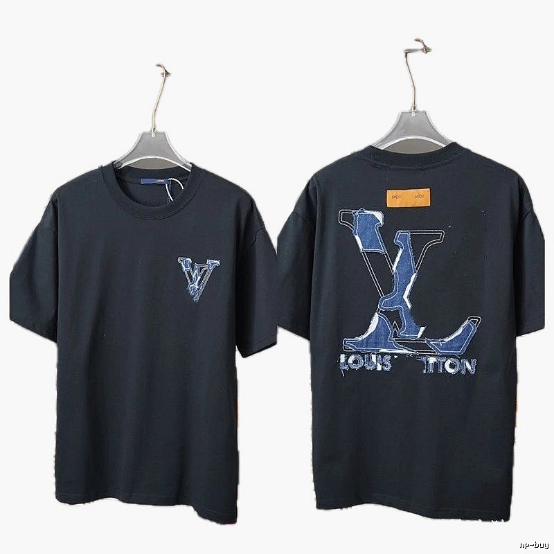 Louis Vuitton Applique Embroidered Trendy Black T-Shirt