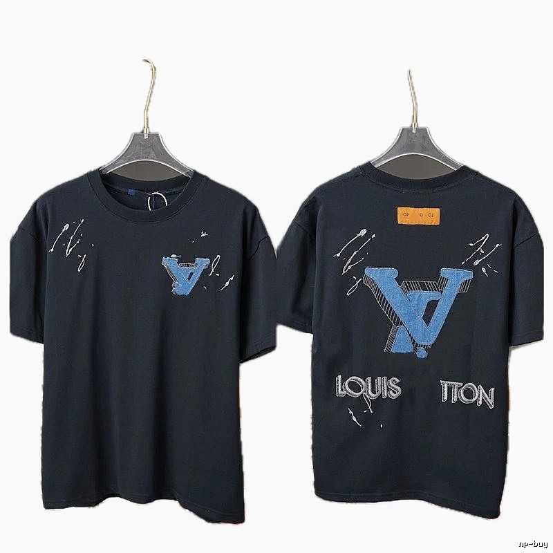 Louis Vuitton Big V Embroidery Street Style Black T-Shirt