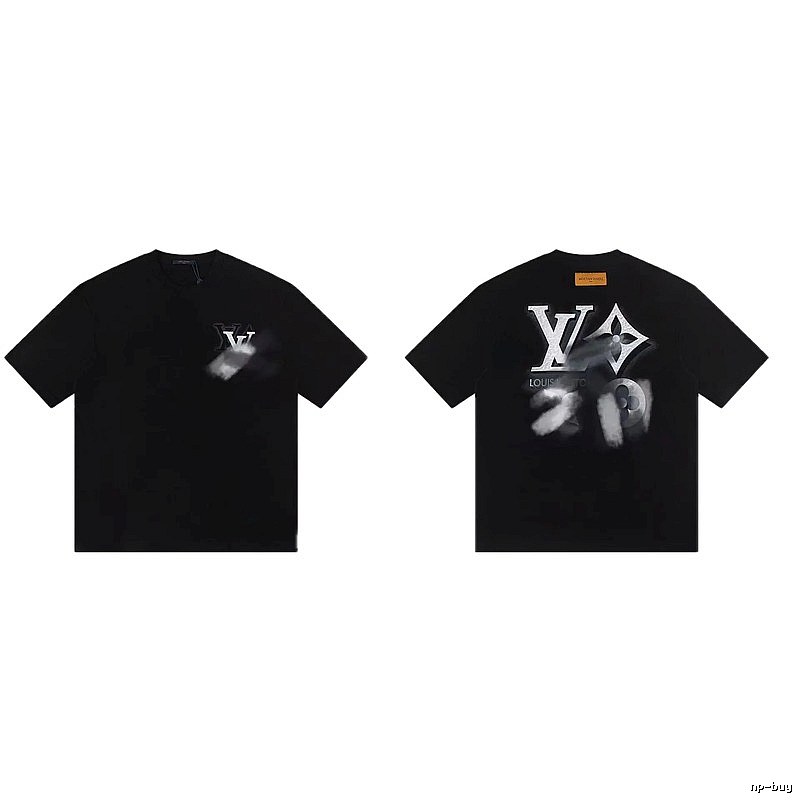 Louis Vuitton Blurred Print Street Style Black T-Shirt