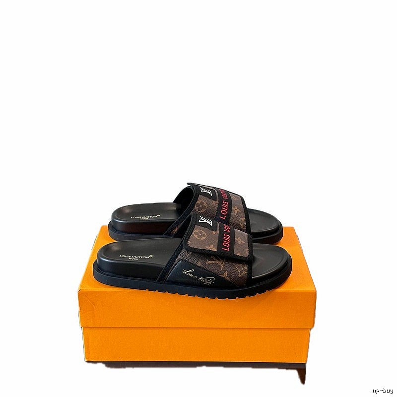 Louis Vuitton Classic Monogram Light Luxury Style Brown and Black Slide Sandals