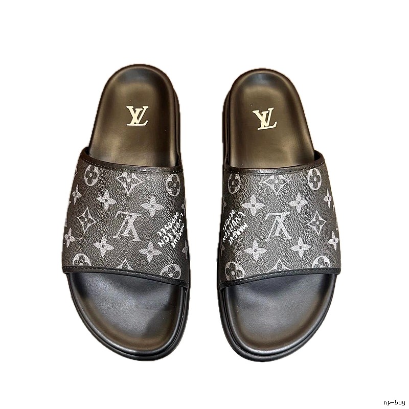 Louis Vuitton Classic Monogram Trendy Black and Grey Slide Sandals