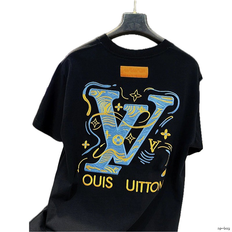 Louis Vuitton Embroidered Collection Trendy Style Black T-Shirt