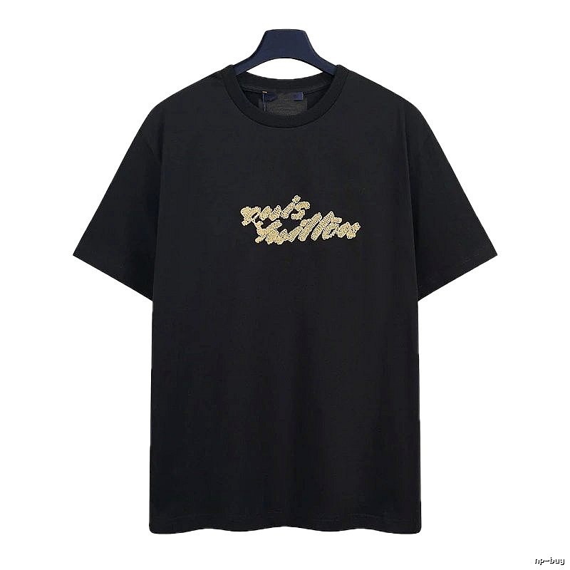 Louis Vuitton Embroidered Trendy Style Black Short-sleeve T-shirt