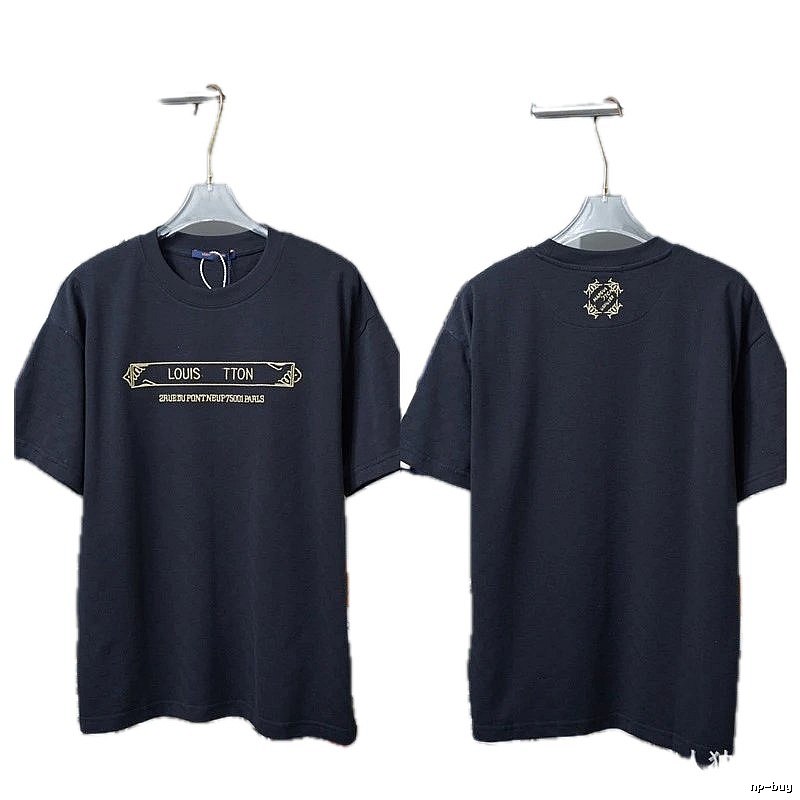 Louis Vuitton Embroidered Trendy Style Black T-Shirt