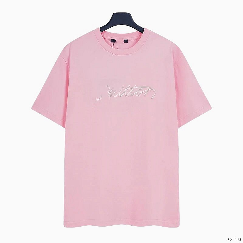Louis Vuitton Minimalist Style Embroidered Pink T-Shirt