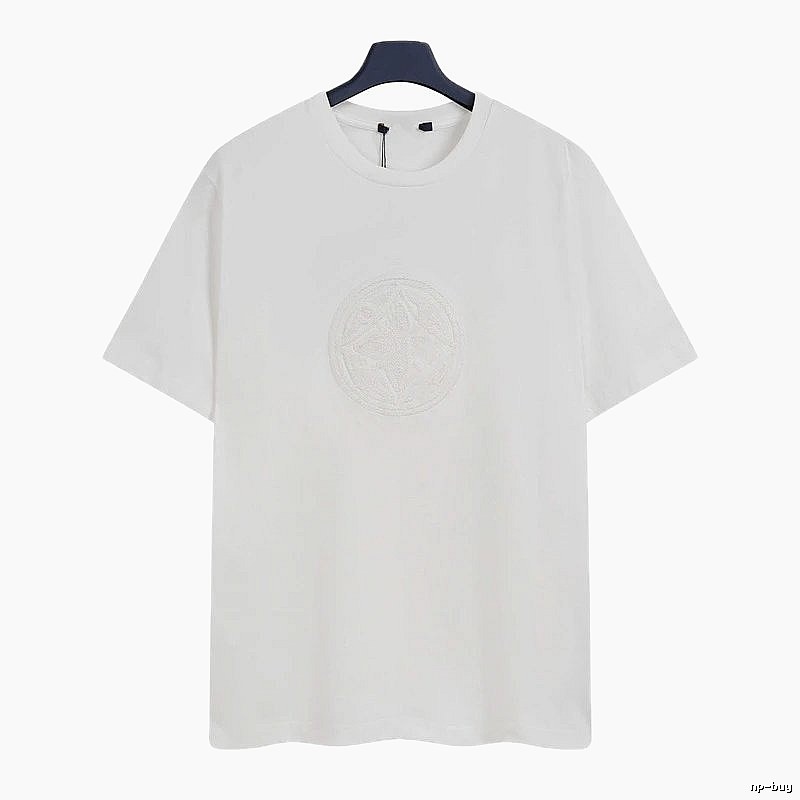 Louis Vuitton Minimalist Style White T-Shirt with Embroidered Round Logo