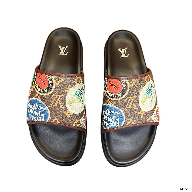 Louis Vuitton Patch Collection Vintage Style Brown Slides