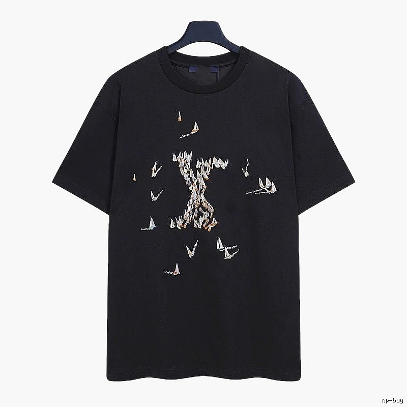 Louis Vuitton Sailboat Embroidered Trendy Black T-Shirt
